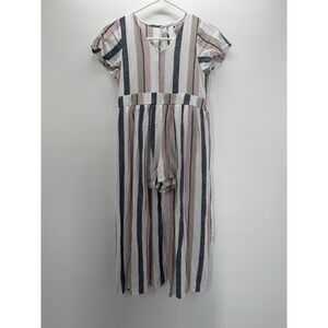 Poppies & Roses Womens 14 Striped Maxi Romper Dress Linen Blend Pink Blue